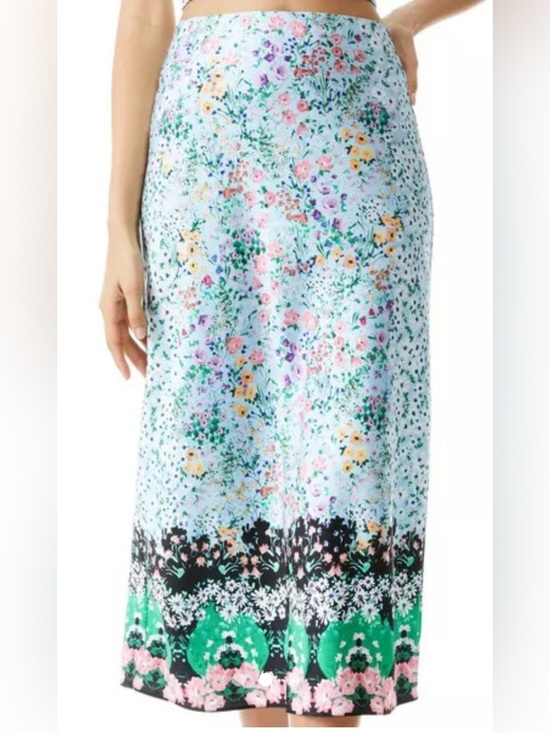 Alice + Olivia Dresses & Skirts - Alice + Olivia Silk Pastel Blue Floral Midi Skirt with Multi-Color Border
